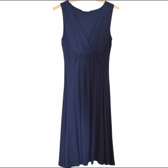 Navy Blue Twist Front Low Plunge Neck Midi Dress, Size Small - Picture 1 of 7